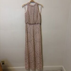 NEW Adrianna Papell Beaded Halter Blouson Evening Gown 0 Pink‎ Prom Formal